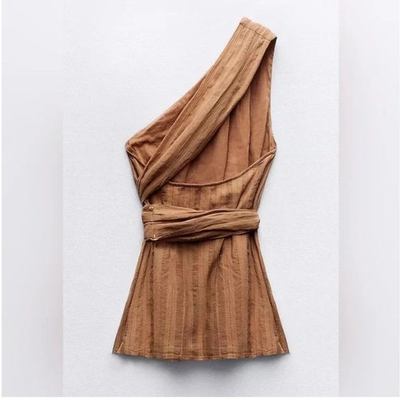 Zara Asymmetrical One Shoulder Wrap Halter Beaded Boho Top Size Medium NWT - Picture 2 of 8